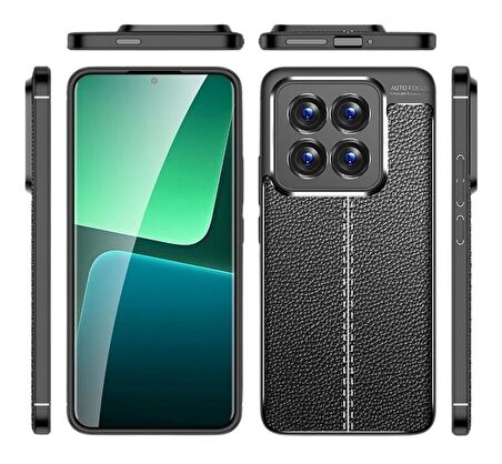 Xiaomi 14 Pro Deri Desenli Silikon Kılıf - Extra Darbe Emici Kamera Korumalı Kapak