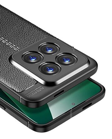 Xiaomi 14 Pro Deri Desenli Silikon Kılıf - Extra Darbe Emici Kamera Korumalı Kapak