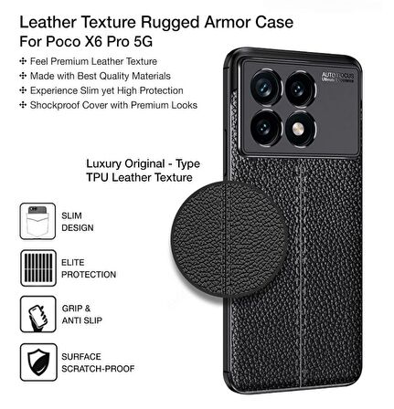 Poco X6 Pro Deri Desenli Silikon Kılıf - Ultra Darbe Emici Kamera Korumalı Kapak