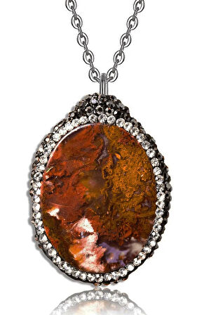 Sertifikalı Zirkon Taşlı Doğal Yosun Akik Doğal Taş Kolye (brezilya)