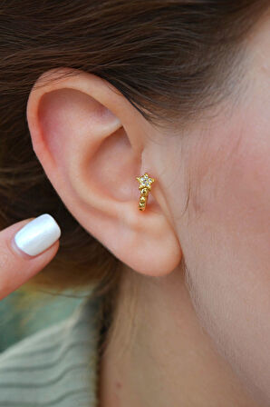 Taşlı Yıldızlı Mini Halka Piercing Tragus Forward Helix Daith Helix 6 mm