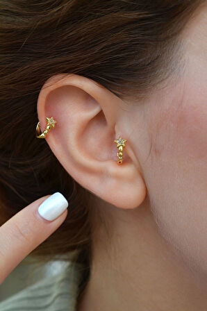 Taşlı Yıldızlı Mini Halka Piercing Tragus Forward Helix Daith Helix 6 mm