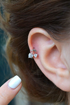 Gümüş Renkli Kiraz Model Halka Piercing Kıkırdak Helix Forward Helix  Lob