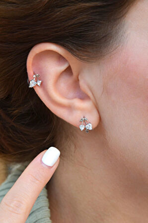 Gümüş Renkli Kiraz Model Halka Piercing Kıkırdak Helix Forward Helix  Lob