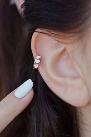 Sıralı Beyaz Kalpli Helix Piercing Kıkırdak Küpesi Lob Tek Adet