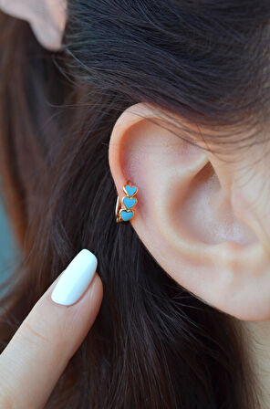 Sıralı Mavi Kalpli Helix Piercing Kıkırdak Küpesi Lob Tek Adet