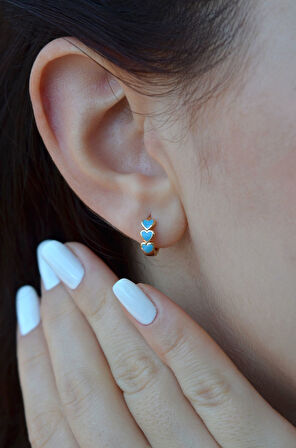 Sıralı Mavi Kalpli Helix Piercing Kıkırdak Küpesi Lob Tek Adet