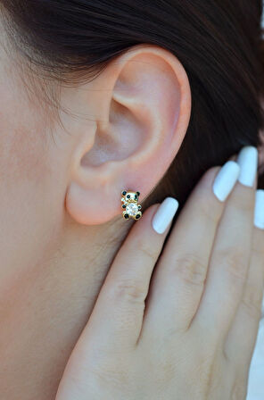 Zirkon Taşlı Ayıcık Helix Piercing Ayıcıklı Kıkırdak Lob Küpesi Tek Adet