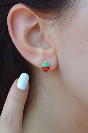 Kırmızı Çilek Helix Piercing Kıkırdak Lob Çilekli Küpe Tek Adet