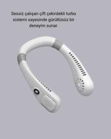Giyilebilir Boyun Fanı 360° Dairesel Rüzgar ve 5 Kademeli Hız Ayarlı