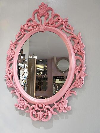 Ayna Denizi Vintage Pink Taç Model Pudra Pembe Renk Dekoratif Ayna