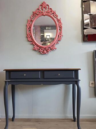 Ayna Denizi Vintage Pink Taç Model Pudra Pembe Renk Dekoratif Ayna
