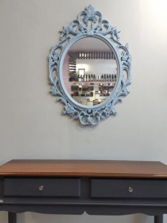 Ayna Denizi Vintage Light Blue Taç Model Açık Mavi Renk Dekoratif Ayna