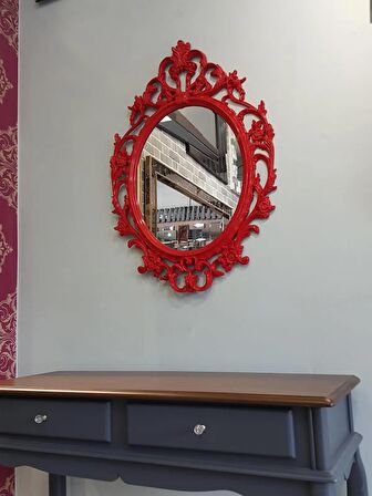 Ayna Denizi Vintage Red Taç Model Kırmızı Renk Dekoratif Ayna