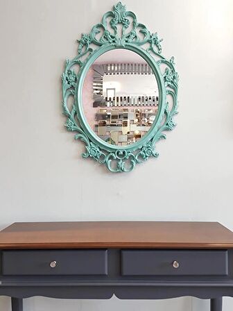 Ayna Denizi Vintage Turquoise Taç Model Turkuaz Renk Dekoratif Ayna