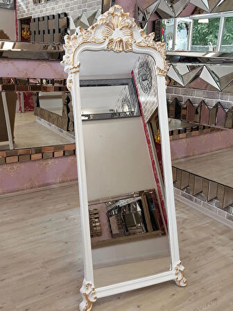 Ayna Denizi Vintage Madam White Gold Model Beyaz Altın Renk Dekoratif Ayaklı Boy Aynası