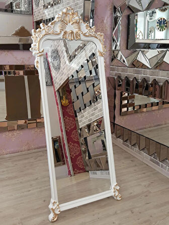 Ayna Denizi Vintage Madam White Gold Model Beyaz Altın Renk Dekoratif Ayaklı Boy Aynası