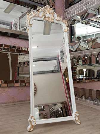 Ayna Denizi Vintage Madam White Gold Model Beyaz Altın Renk Dekoratif Ayaklı Boy Aynası