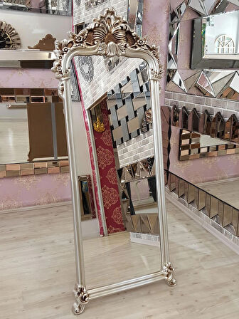 Ayna Denizi Vintage Madam Silver Model Gümüş Renk Dekoratif Ayaklı Boy Aynası