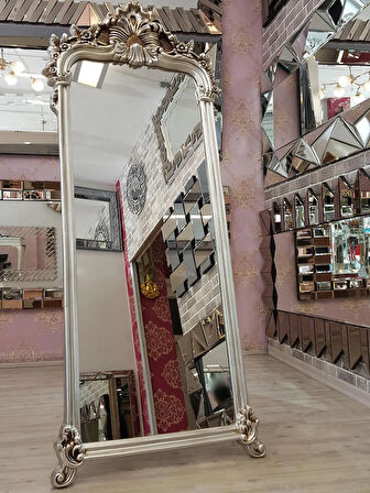 Ayna Denizi Vintage Madam Silver Model Gümüş Renk Dekoratif Ayaklı Boy Aynası