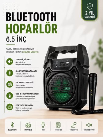 Yeni Nesil 6.5 İnç Bluetooth Hoparlör Mikrofonlu Taşınabilir Ses Sistemi