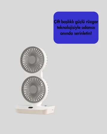 Sessiz Çalışan USB Şarjlı Çift Kafalı Masaüstü Fan – Ev ve Ofis İçin
