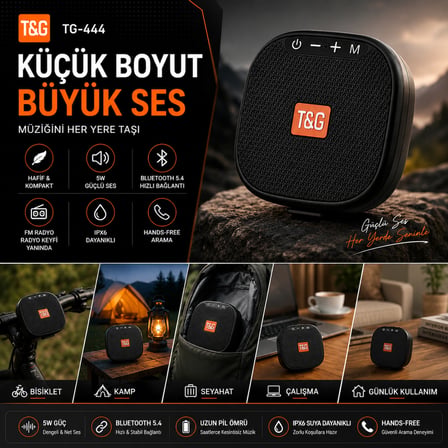 Kenly TG-444 Bluetooth Hoparlör 5W IPX6 Suya Dayanıklı TWS Taşınabilir Speaker