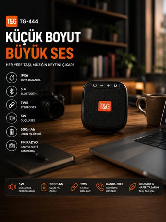 Kenly TG-444 Bluetooth Hoparlör 5W IPX6 Suya Dayanıklı TWS Taşınabilir Speaker