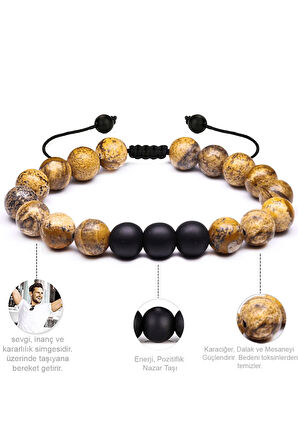 Tibet Akik Kahverengi Siyah Renk Çift Doğal Taş Bileklik Seti