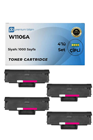 W1106A Laser 107w 107a 107r Mfp 135wg 137fwg 135a 135r 135w 137fnw Muadil Toner 4 Adet