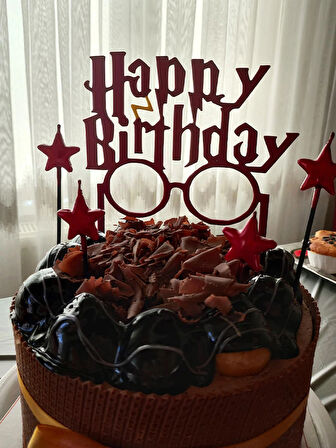 Happy Birhtday (Harry Potter Yazı Fontlu) 3D Baskı Bordo Renk