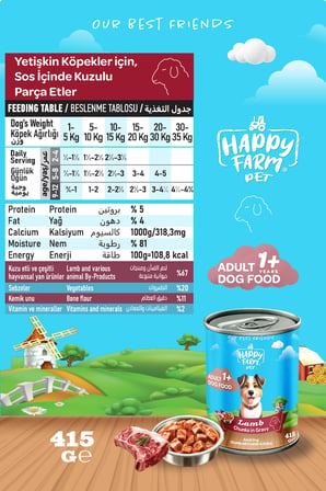 Happy Farm Yetişkin Yaş Köpek Maması Kuzu Etli 415 Gr 24 Adet