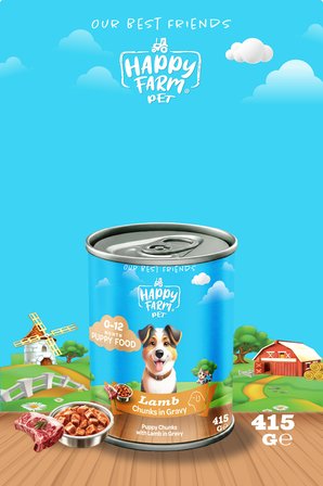 Happy Farm Yavru Yaş Köpek Maması Kuzu Etli 415 Gr 24 Adet