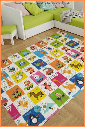 happy jungle çift taraflı katlanabilir oyun halısı ve matı premium seri – taşıma çantalı