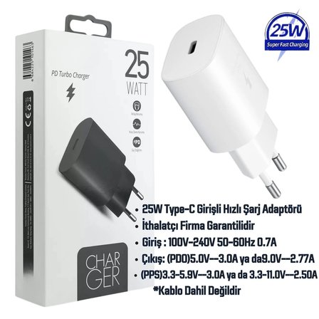 Samsung Galaxy A27 Uyumlu 25W Type-C Girişli Super Hızlı Şarj Cihazı Adaptör - İthalatçı Garantili - Beyaz