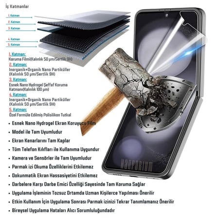 Samsung Galaxy Z Flip 7 FE Uyumlu Katlanır İç Ekran Koruyucu Esnek Nano Hydrogel Film