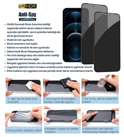Apple iPhone XS Hayalet Ekran Koruyucu 6D Kırılmaz Cam Gizlilik Korumalı Extra Darbe Koruma Ekranı Tam Kaplar