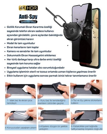 TCL 30 SE Hayalet Ekran Koruyucu 6D Kırılmaz Cam Gizlilik Korumalı - Extra Darbe Emici Etkin Koruma - Ekranı Tam Kaplar