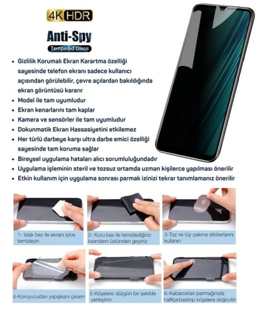 Oukitel C32 Hayalet Ekran Koruyucu 9D Kırılmaz Cam Gizlilik Korumalı - Extra Darbe Emici Etkin Koruma -Ekranı Tam Kaplar