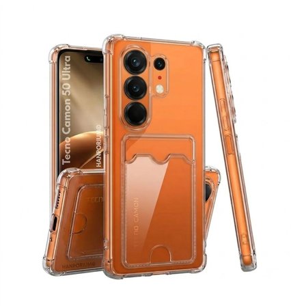Tecno Camon 50 Ultra Uyumlu Kartlıklı Kılıf Darbe Emici Köşe Korumalı Cüzdanlı Esnek Silikon Kapak - Şeffaf