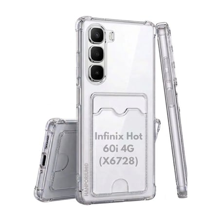 Infinix Hot 60i 4G Uyumlu Kartlıklı Kılıf Darbe Emici Köşe Korumalı Cüzdanlı Esnek Silikon Kapak - Şeffaf