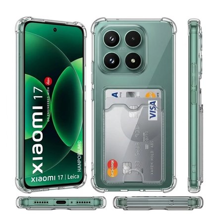 Xiaomi 17 Uyumlu Kartlıklı Kılıf Darbe Emici Köşe Korumalı Cüzdanlı Esnek Silikon Kapak - Şeffaf