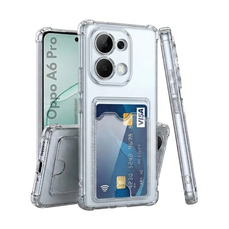 Oppo A6 Pro Uyumlu Kartlıklı Kılıf Darbe Emici Köşe Korumalı Cüzdanlı Esnek Silikon Kapak - Şeffaf