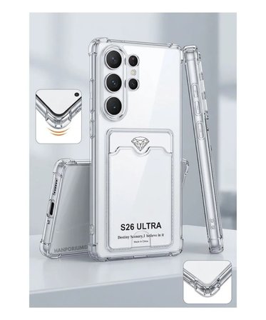 Samsung Galaxy S26 Ultra Uyumlu Kartlıklı Kılıf Köşe Korumalı Esnek Silikon Kapak - Şeffaf