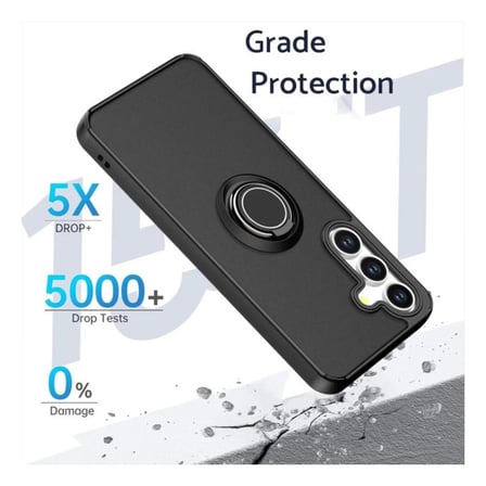 Samsung Galaxy S26 FE Uyumlu Kılıf Yüzüklü Standlı Extra Darbe Koruma Sert Silikon Kapak - Siyah