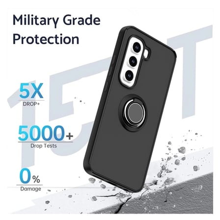 Infinix Hot 50 Uyumlu Kılıf Yüzüklü Standlı Extra Darbe Koruma Sert Silikon Kapak - Siyah