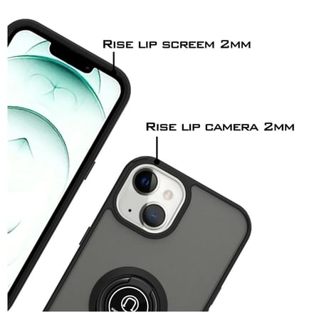 Apple iPhone 13 Mini Uyumlu Kılıf Yüzüklü Standlı Extra Darbe Koruma Sert Silikon Kapak - Siyah