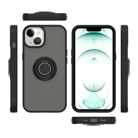 Apple iPhone 13 Mini Uyumlu Kılıf Yüzüklü Standlı Extra Darbe Koruma Sert Silikon Kapak - Yeşil