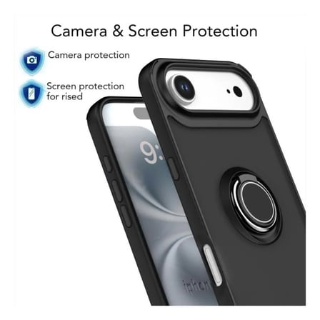 Apple iPhone 17 Air Uyumlu Kılıf Yüzüklü Standlı Extra Darbe Koruma Sert Silikon Kapak - Yeşil