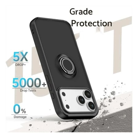 Apple iPhone 17 Pro Max Uyumlu Kılıf Yüzüklü Standlı Extra Darbe Koruma Sert Silikon Kapak - Kırmızı